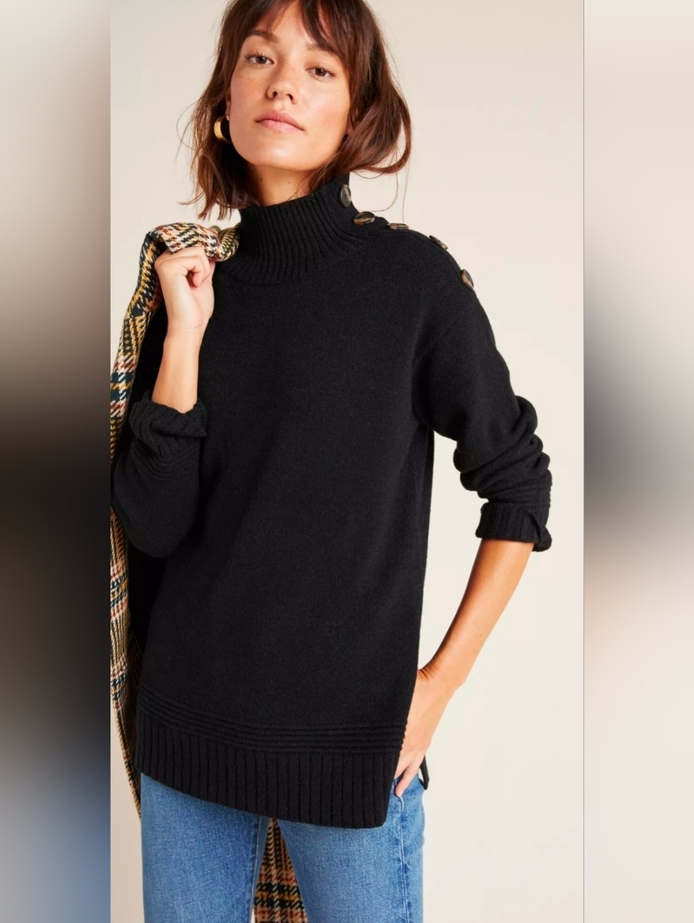 Anthropologie Margarita Button Detail Oversized Tunic Sweater Boho Comfy